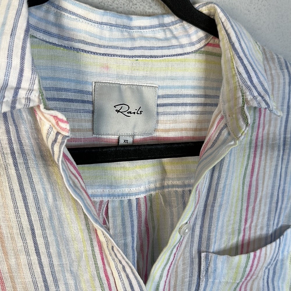 Rails linen Rainbow Pinstripe Charli Isla Stripe Shirt Size xs - Picture 4 of 7